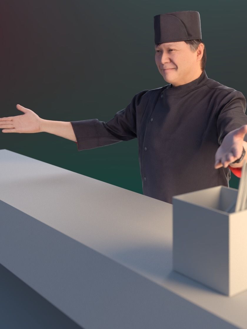 Kazuo 10168 - Standing Cook Low-poly 3D model_2