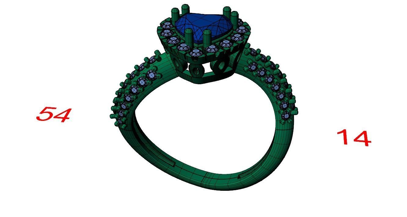Heart gem ring 3D print model_3
