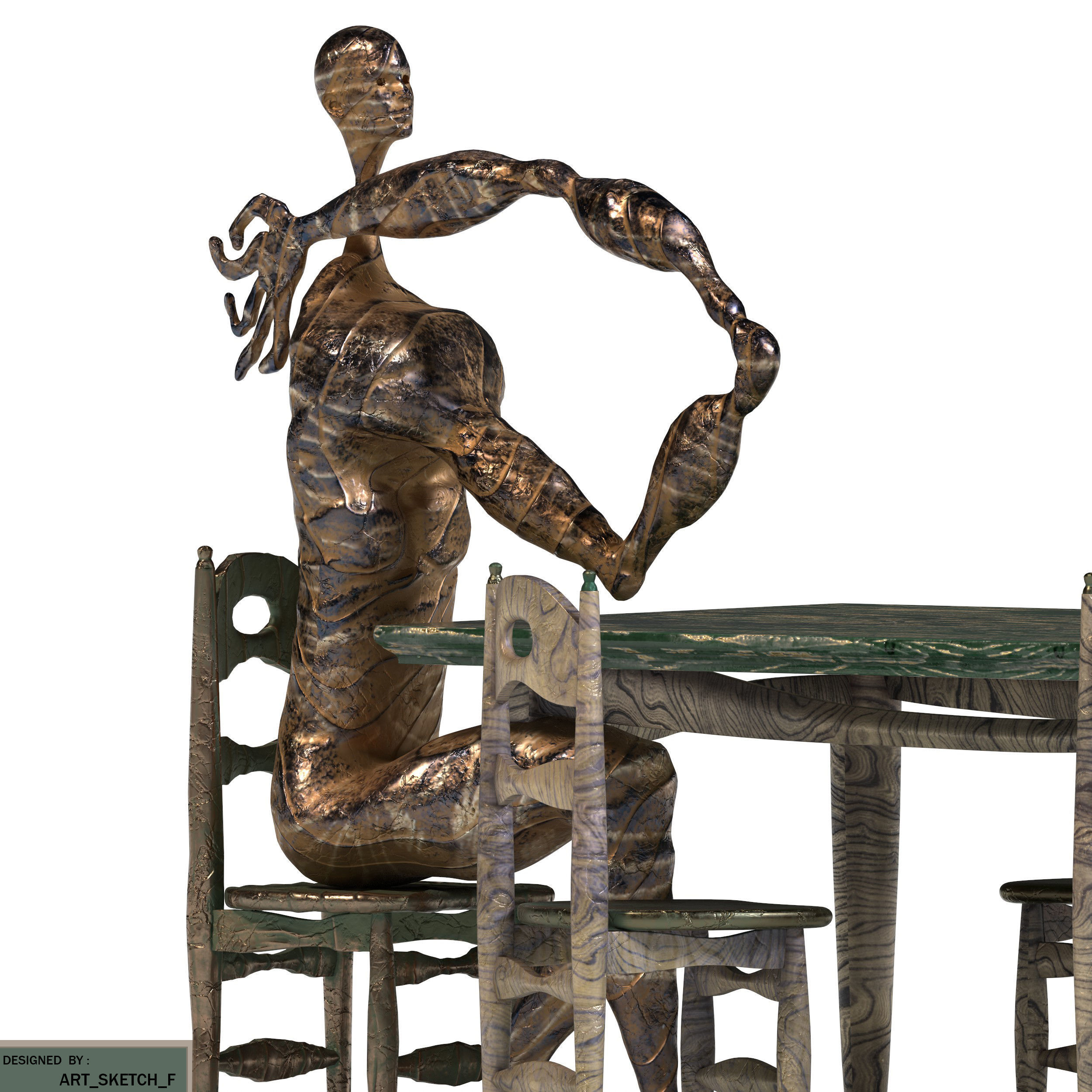  Sculpture Dining Table Low-poly 3D model_1