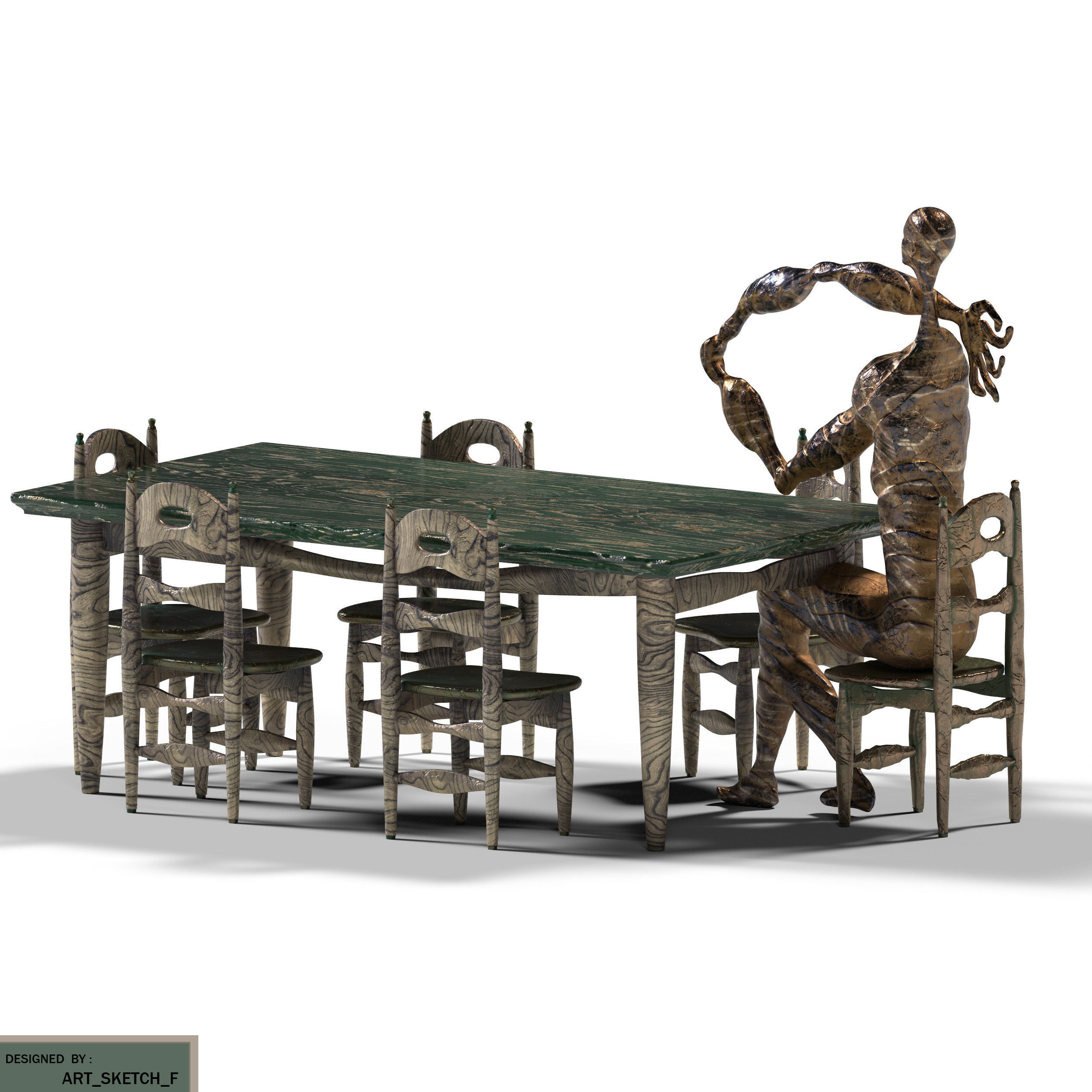  Sculpture Dining Table Low-poly 3D model_2