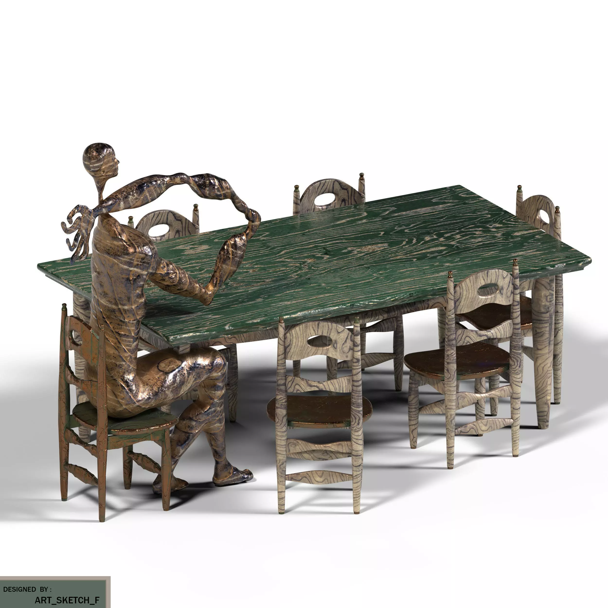  Sculpture Dining Table Low-poly 3D model_0
