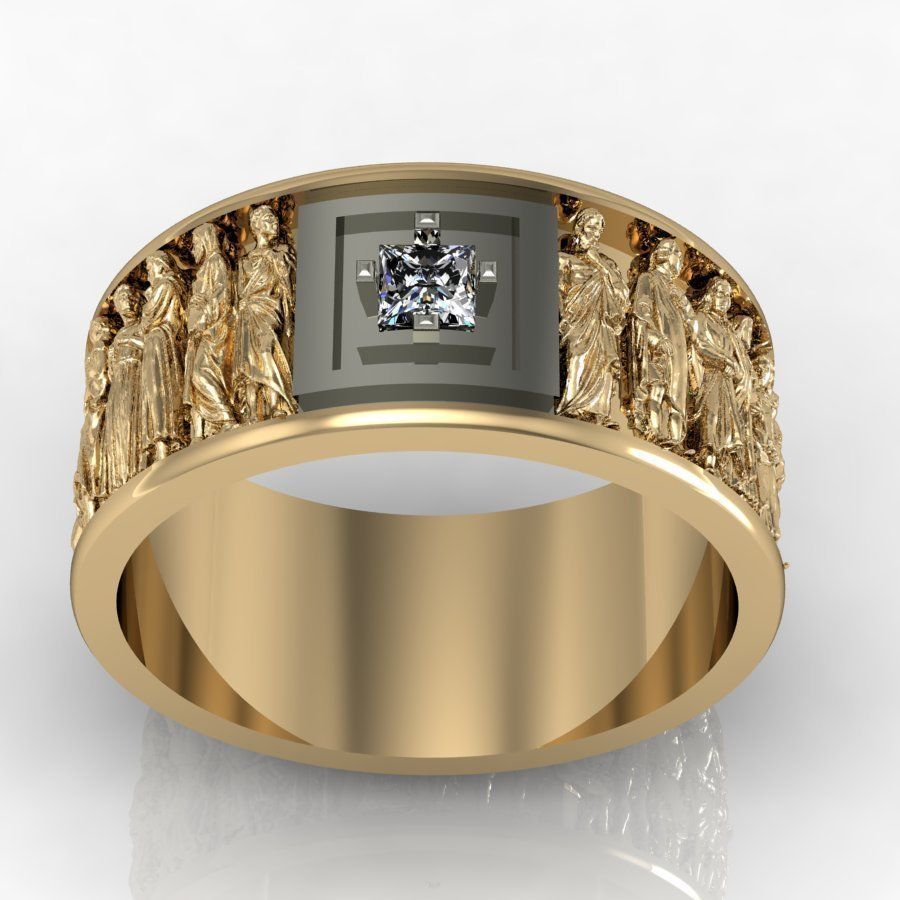 male ring  with antique statues 3D print model_2