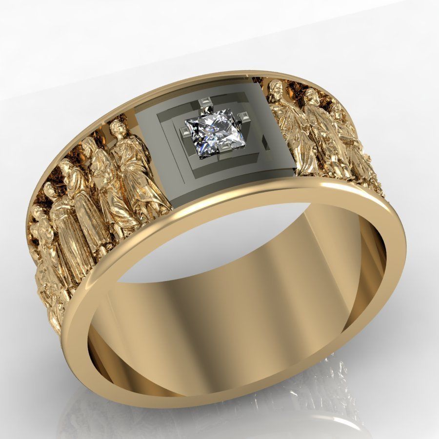 male ring  with antique statues 3D print model_6