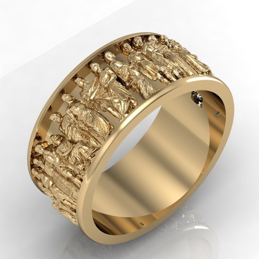 male ring  with antique statues 3D print model_5