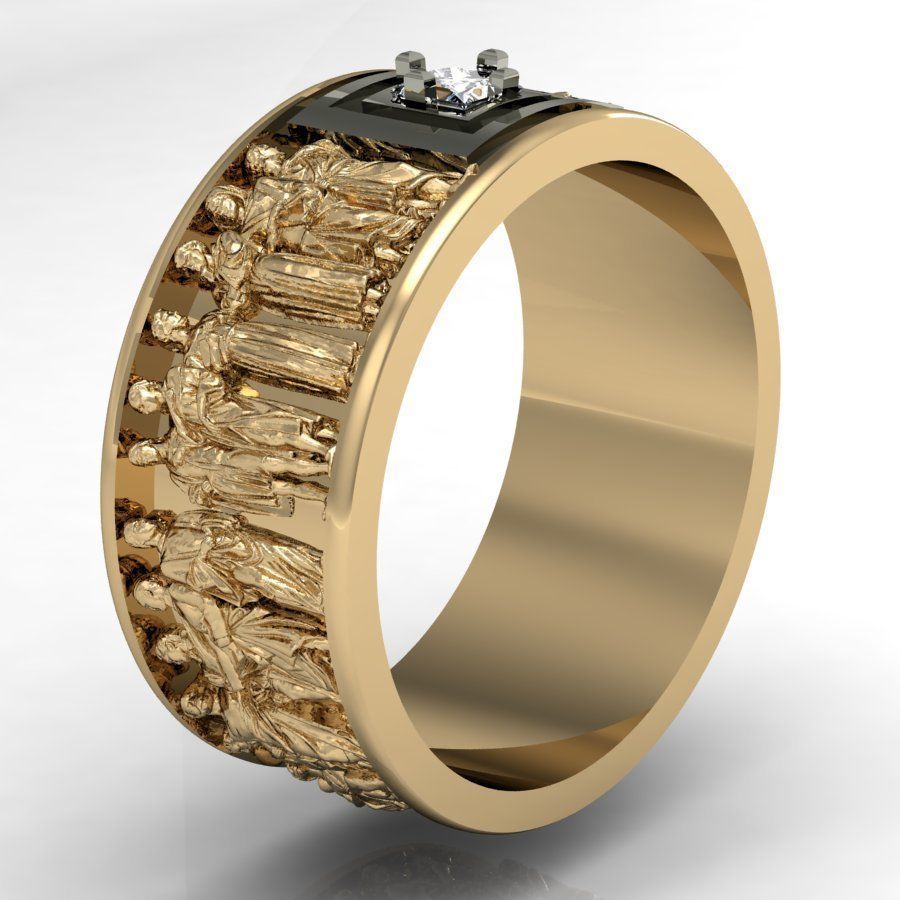 male ring  with antique statues 3D print model_1
