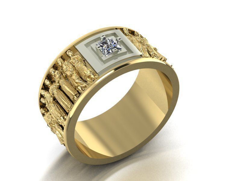 male ring  with antique statues 3D print model_7