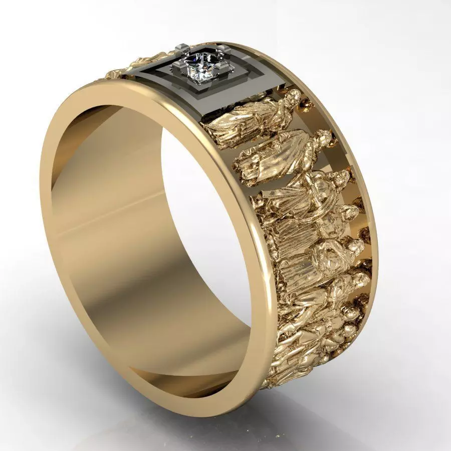 male ring  with antique statues 3D print model_0