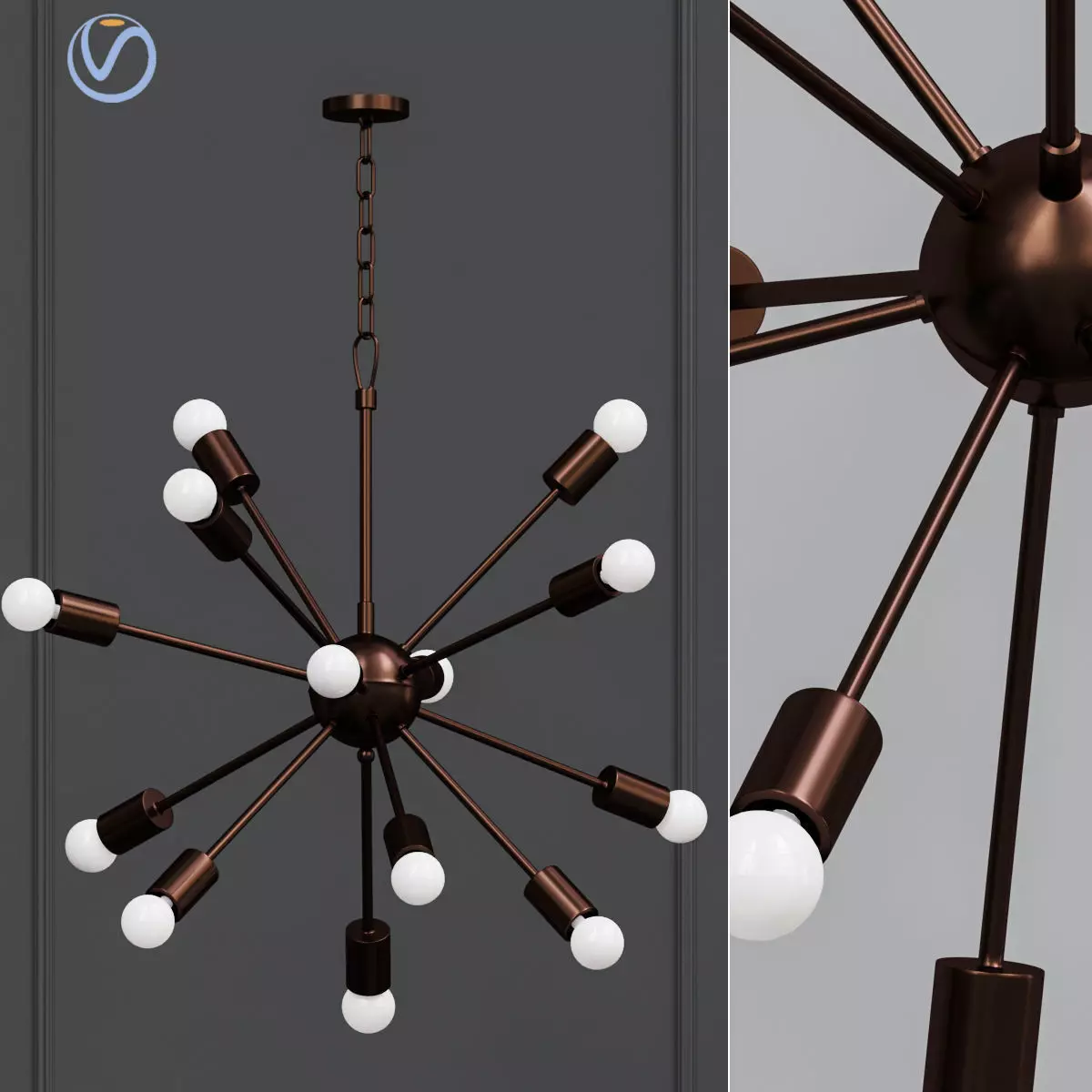 Loft Industrial Sputnik Chandelier 3D model_0