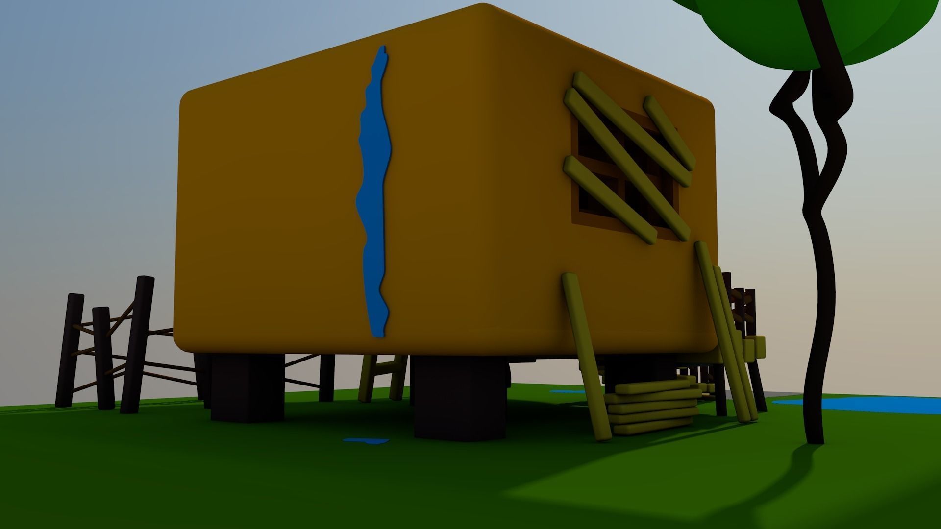 LOW POLY HOME house on island 3D model_2