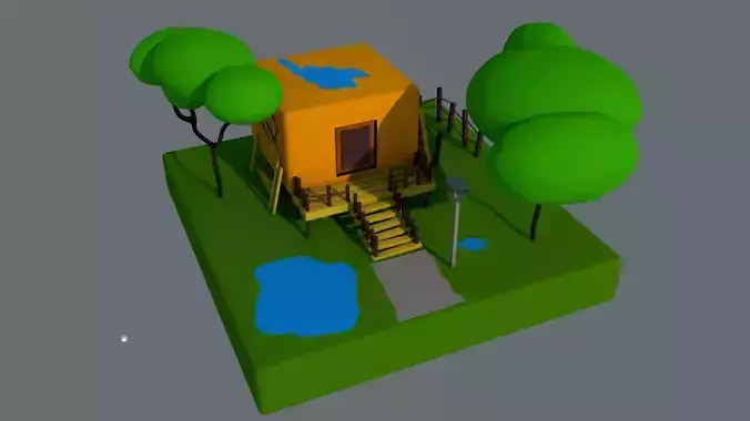 LOW POLY HOME house on island