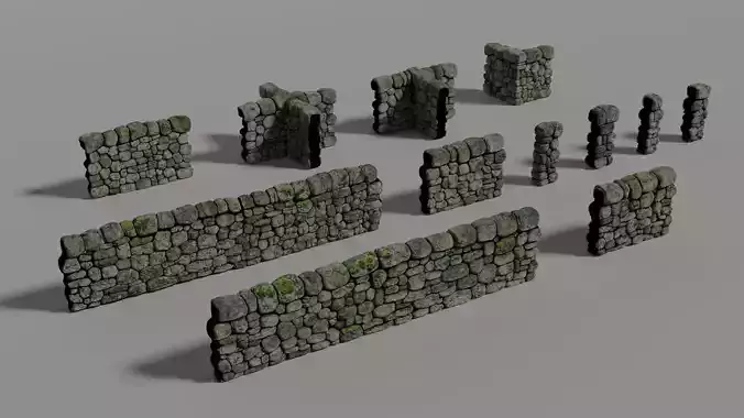 Drystone Wall Modular Low-poly 3D model