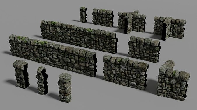 Drystone Wall Modular Low-poly 3D model 2
