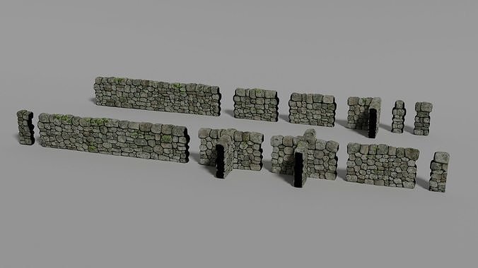 Drystone Wall Modular Low-poly 3D model 5