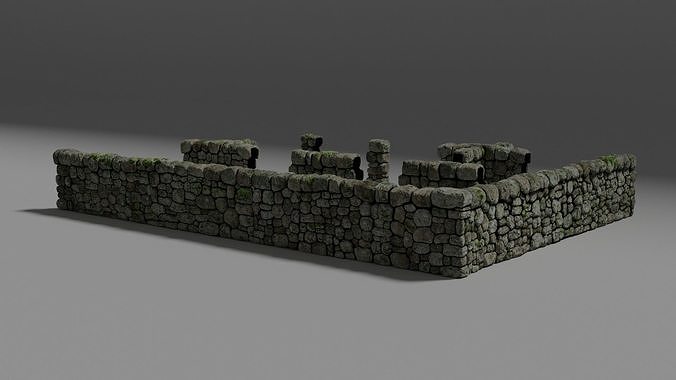 Drystone Wall Modular Low-poly 3D model 3