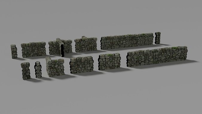 Drystone Wall Modular Low-poly 3D model 6