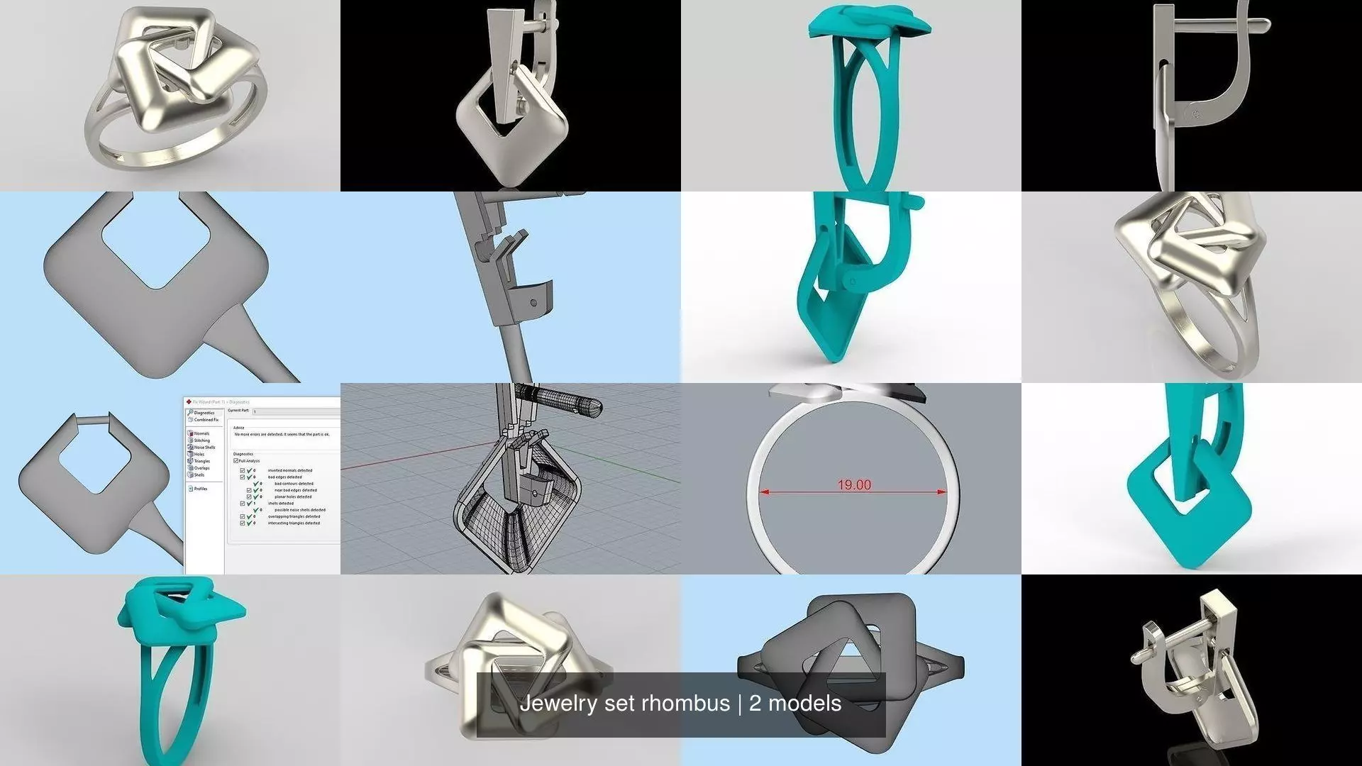 Jewelry set rhombus 3dm stl 3D print model 3D Model Collection_0