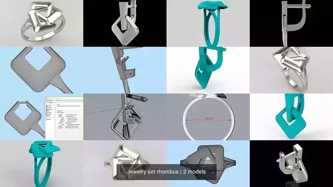 Jewelry set rhombus 3dm stl 3D print model 3D Model Collection