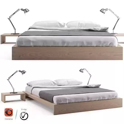 Ki - Low Loft Wooden Bed 3D model