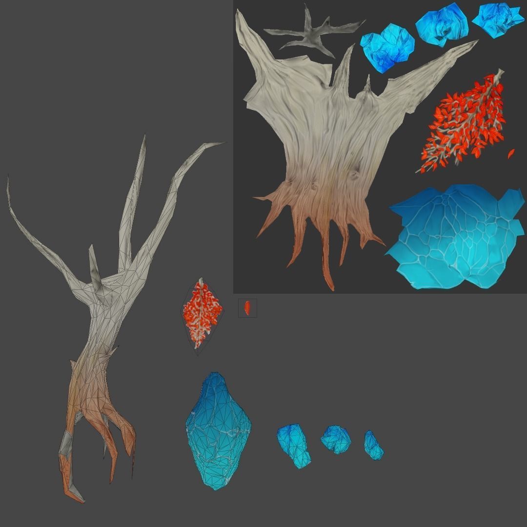 Stylized Hand Painted Crystal Tree Low-poly 3D model_2