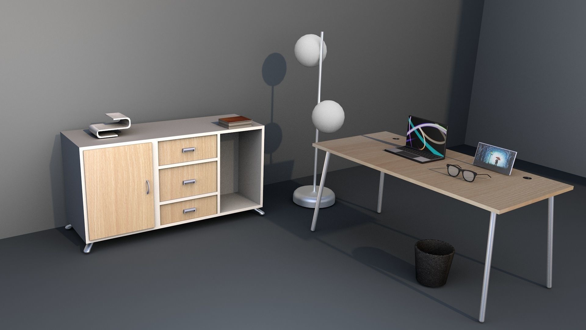 Computer Table And Cabinet With Stand Bulb 3D model_10
