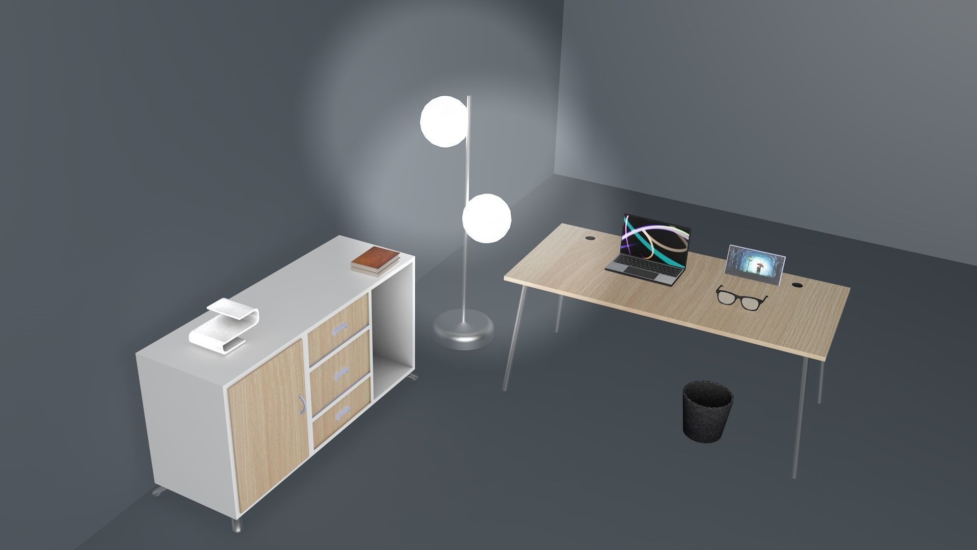 Computer Table And Cabinet With Stand Bulb 3D model_9