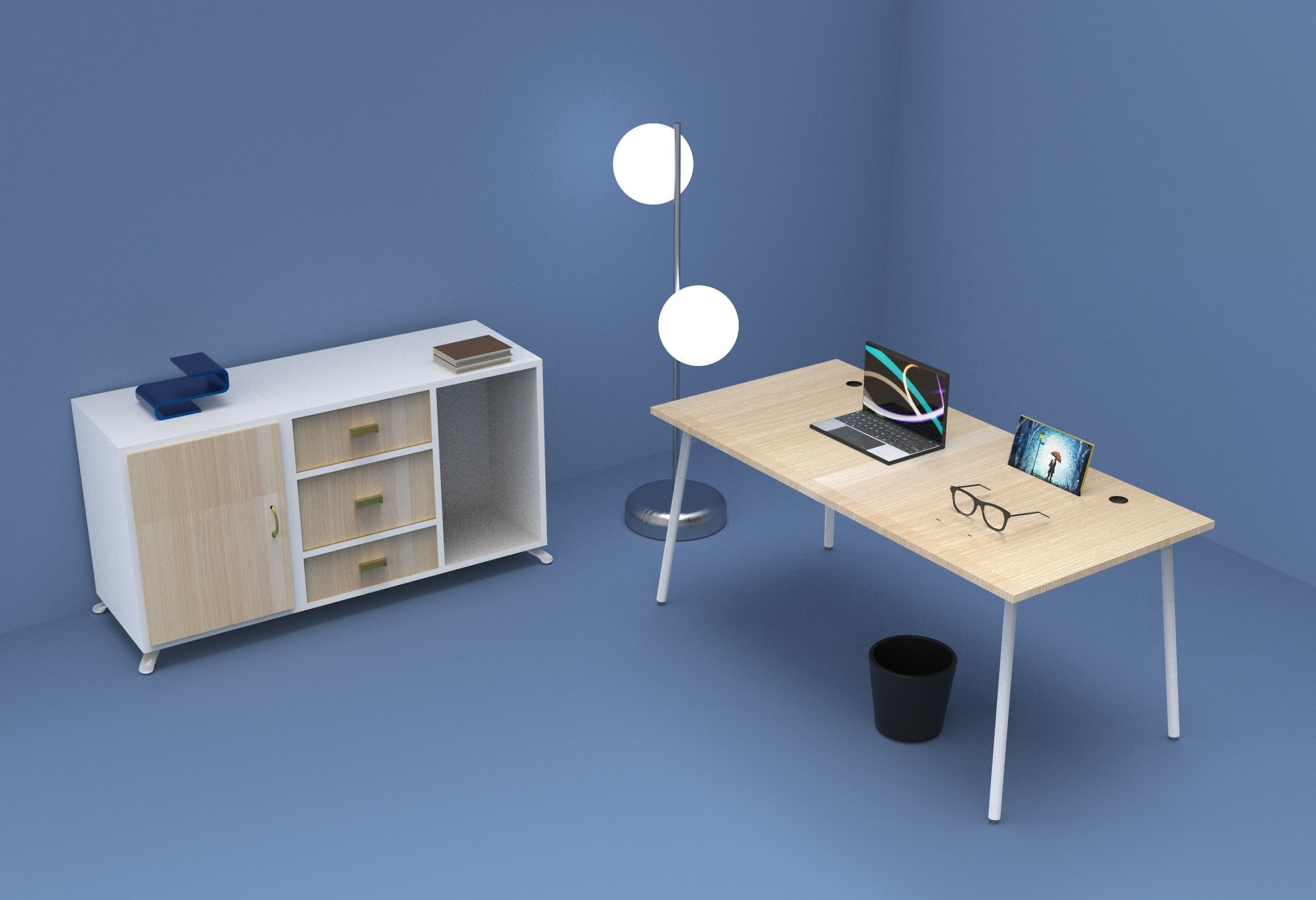 Computer Table And Cabinet With Stand Bulb 3D model_7
