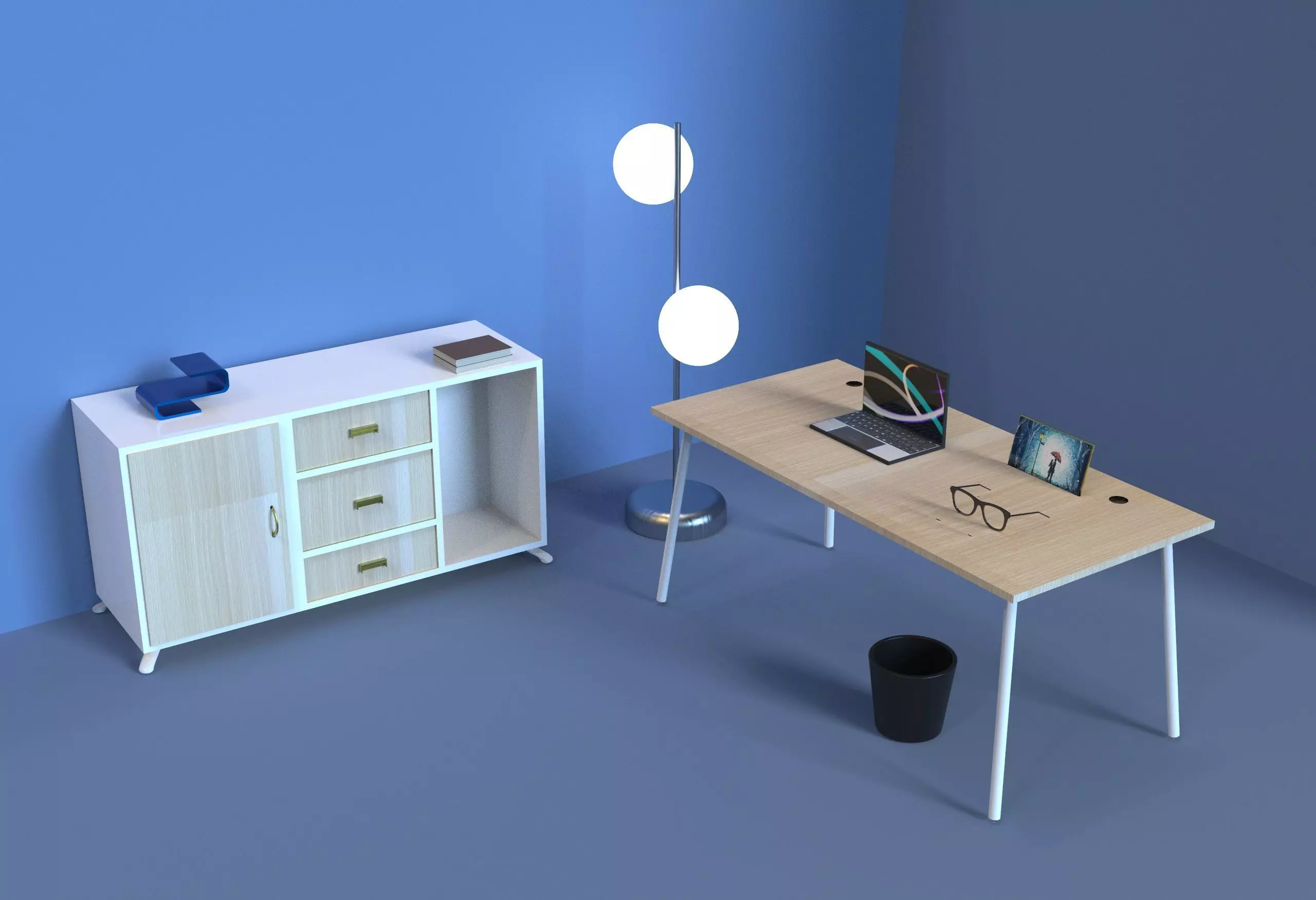 Computer Table And Cabinet With Stand Bulb 3D model_0