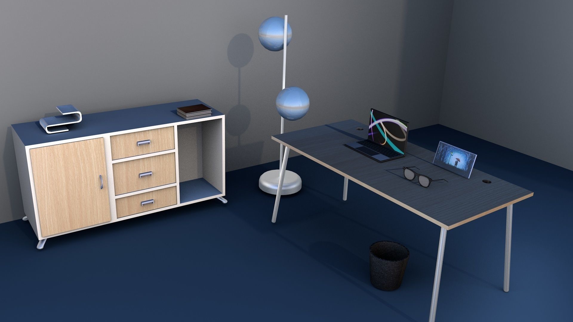 Computer Table And Cabinet With Stand Bulb 3D model_4