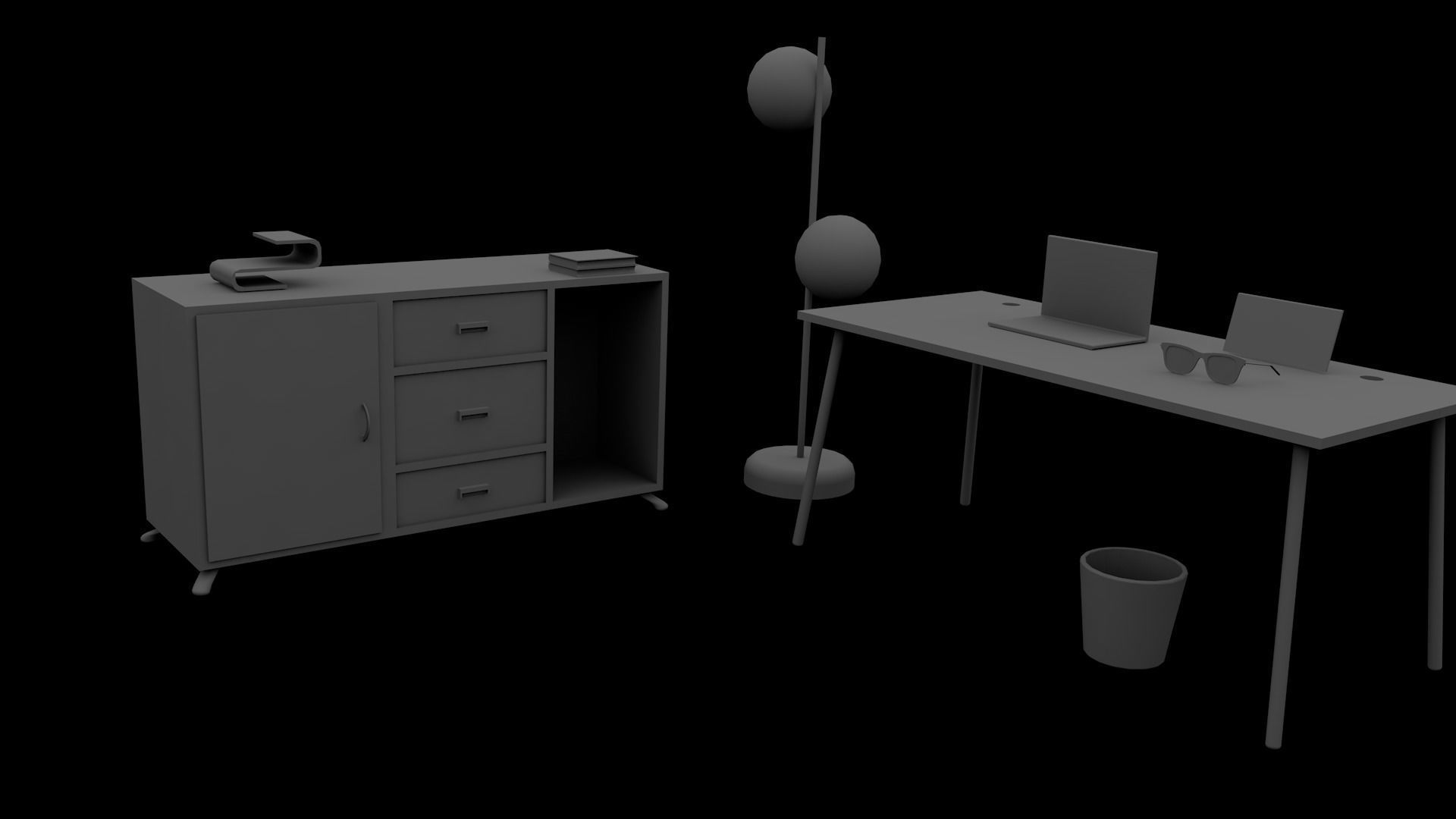 Computer Table And Cabinet With Stand Bulb 3D model_2