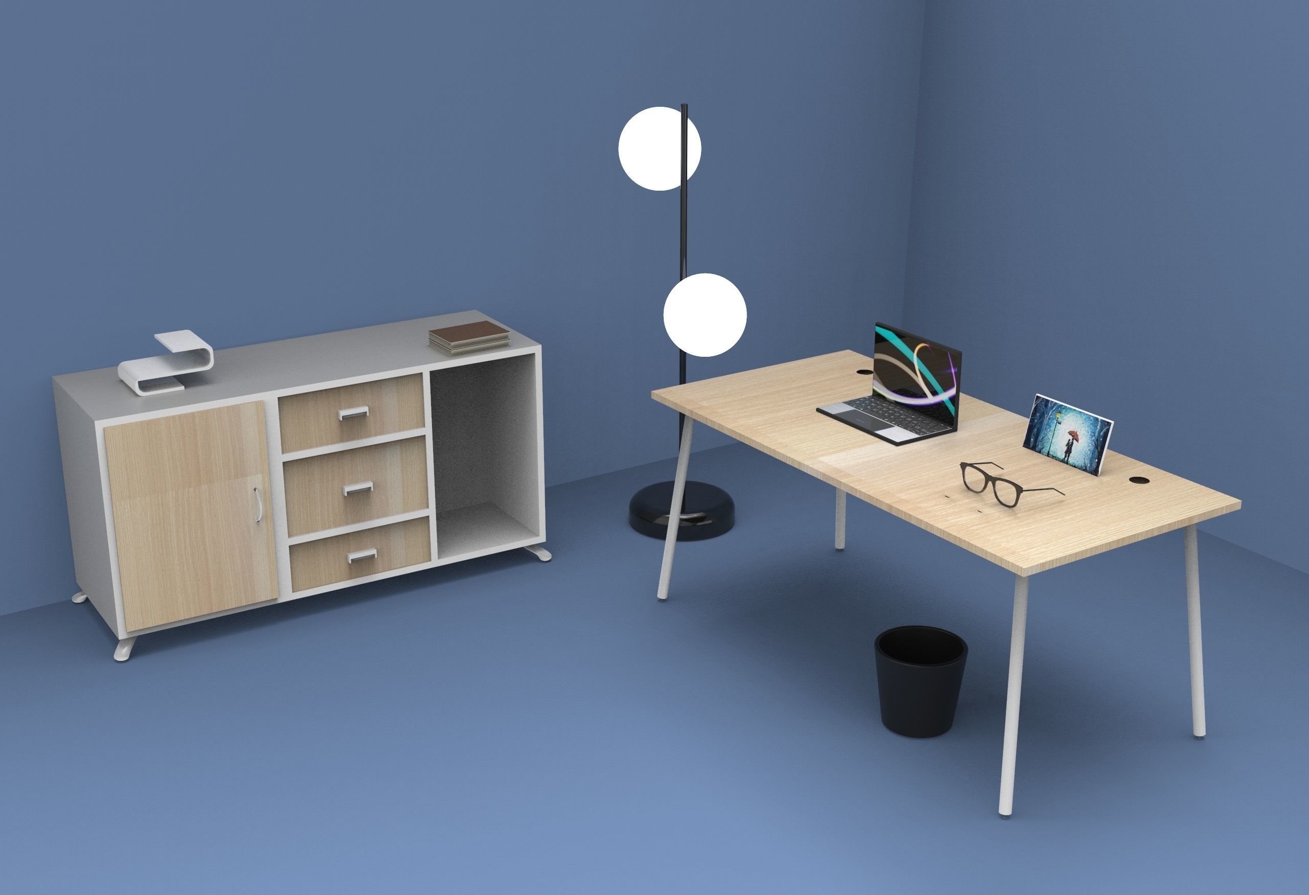 Computer Table And Cabinet With Stand Bulb 3D model_15