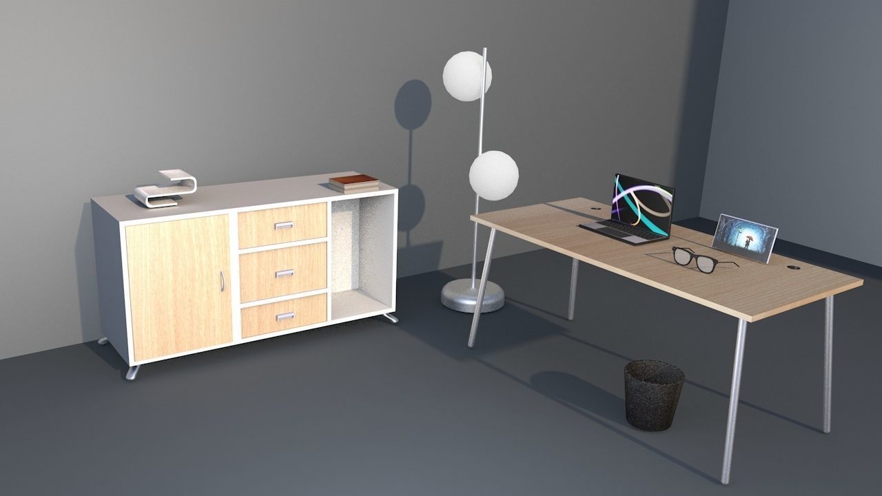 Computer Table And Cabinet With Stand Bulb 3D model_1