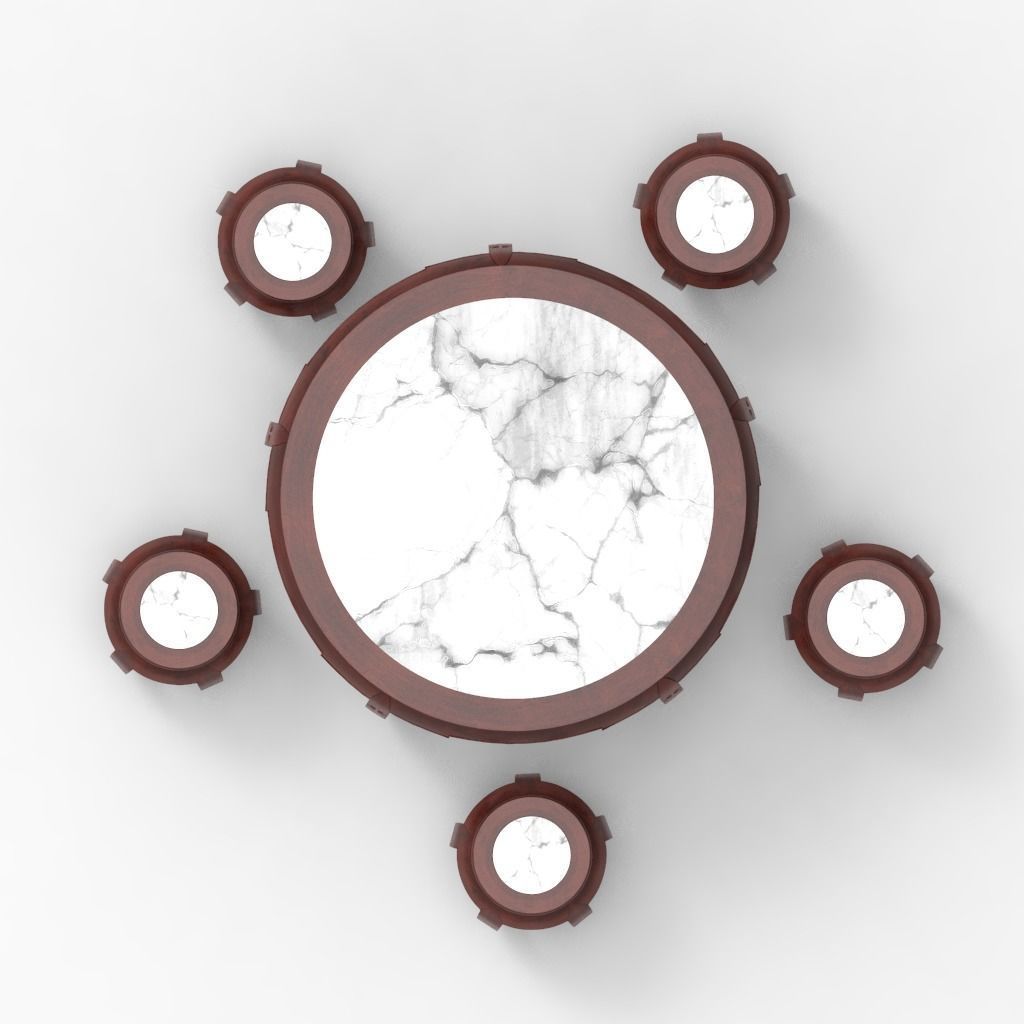 Traditional Chinese Table and stool with PBR textures - set 1 3D model_2