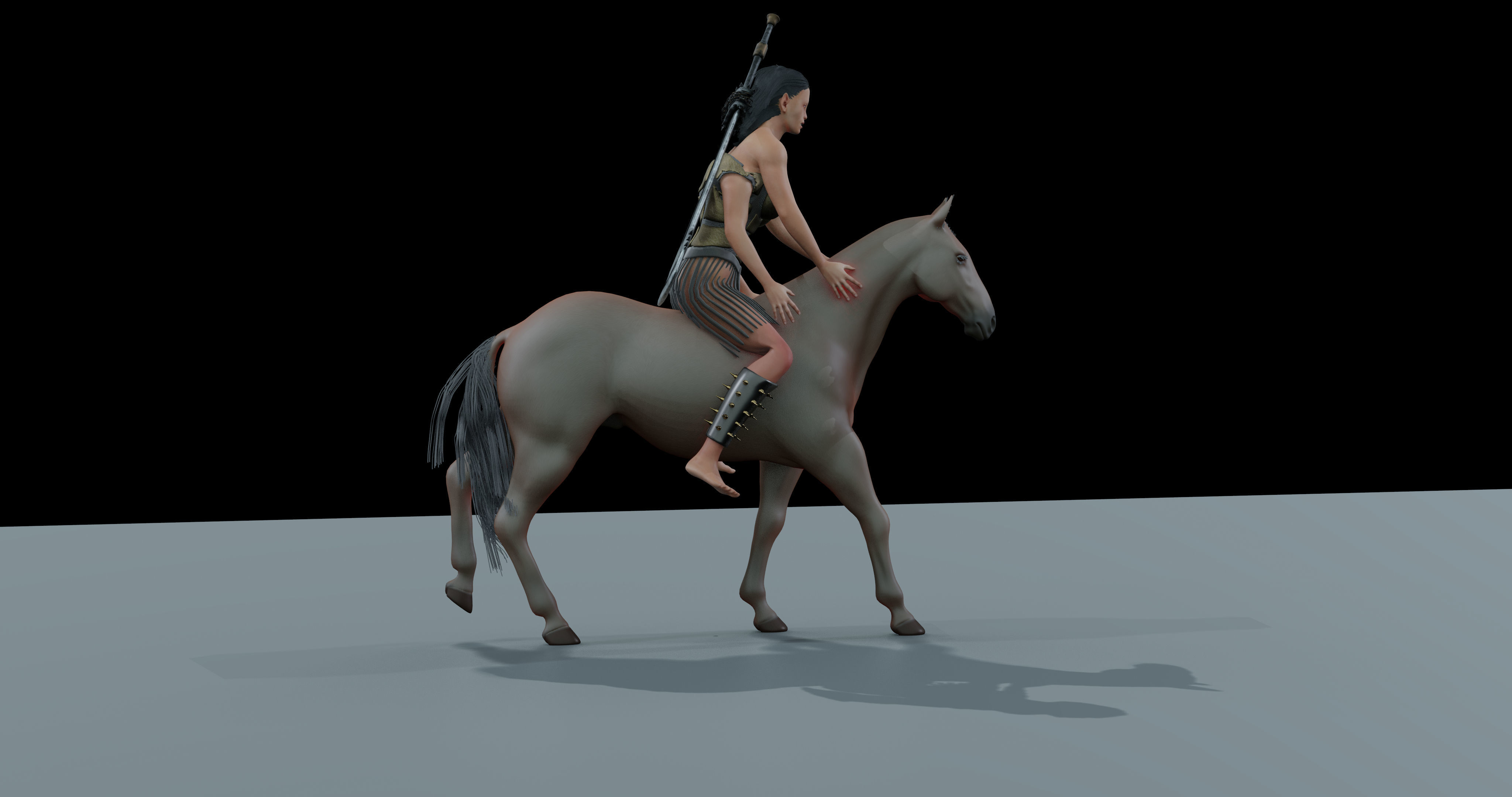Advanced Horse Rigged and Female Warrior Rigged in one Package Low-poly 3D model_2