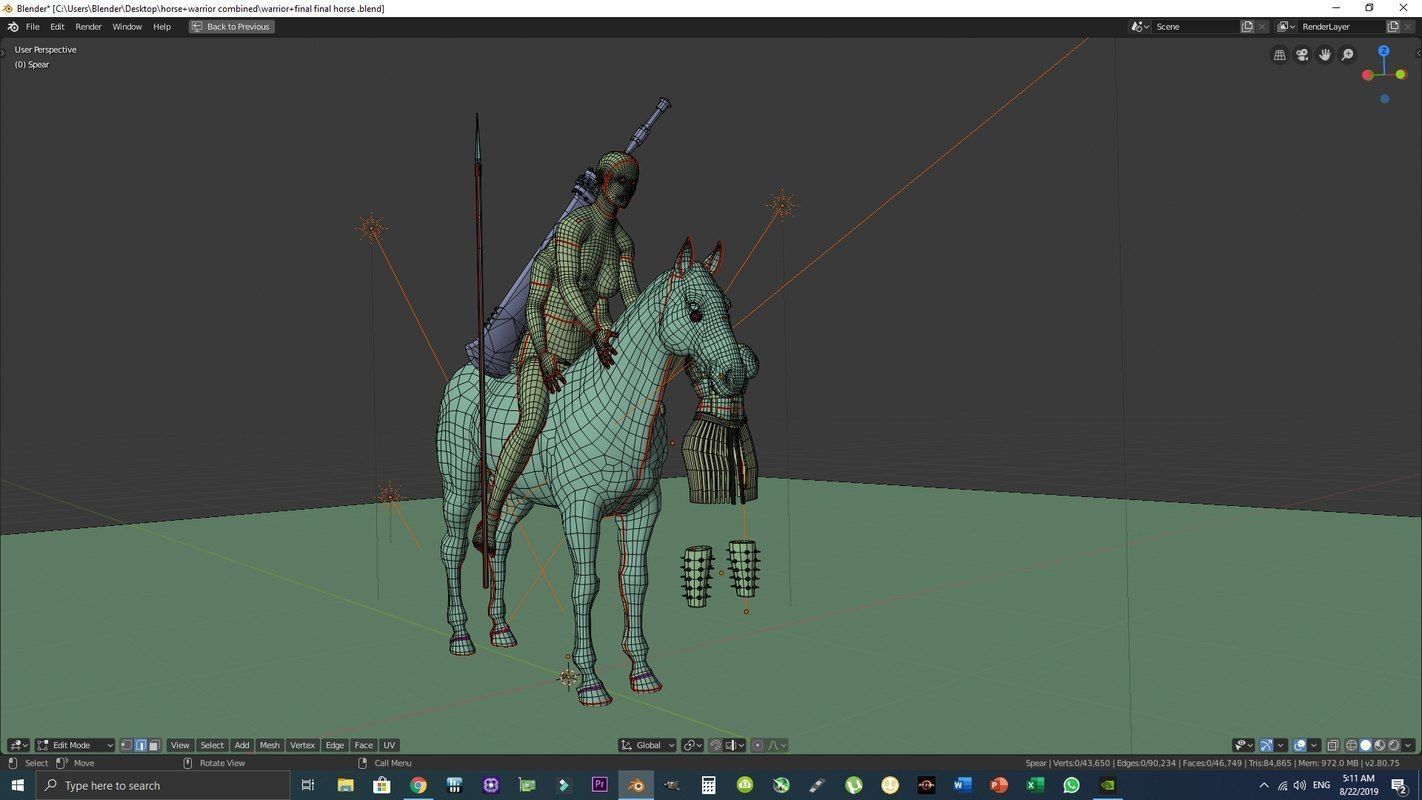 Advanced Horse Rigged and Female Warrior Rigged in one Package Low-poly 3D model_4