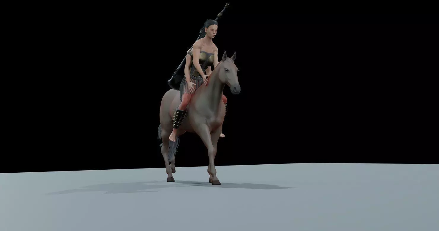 Advanced Horse Rigged and Female Warrior Rigged in one Package Low-poly 3D model_0