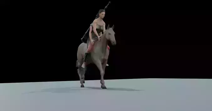 Advanced Horse Rigged and Female Warrior Rigged in one Package Low-poly 3D model