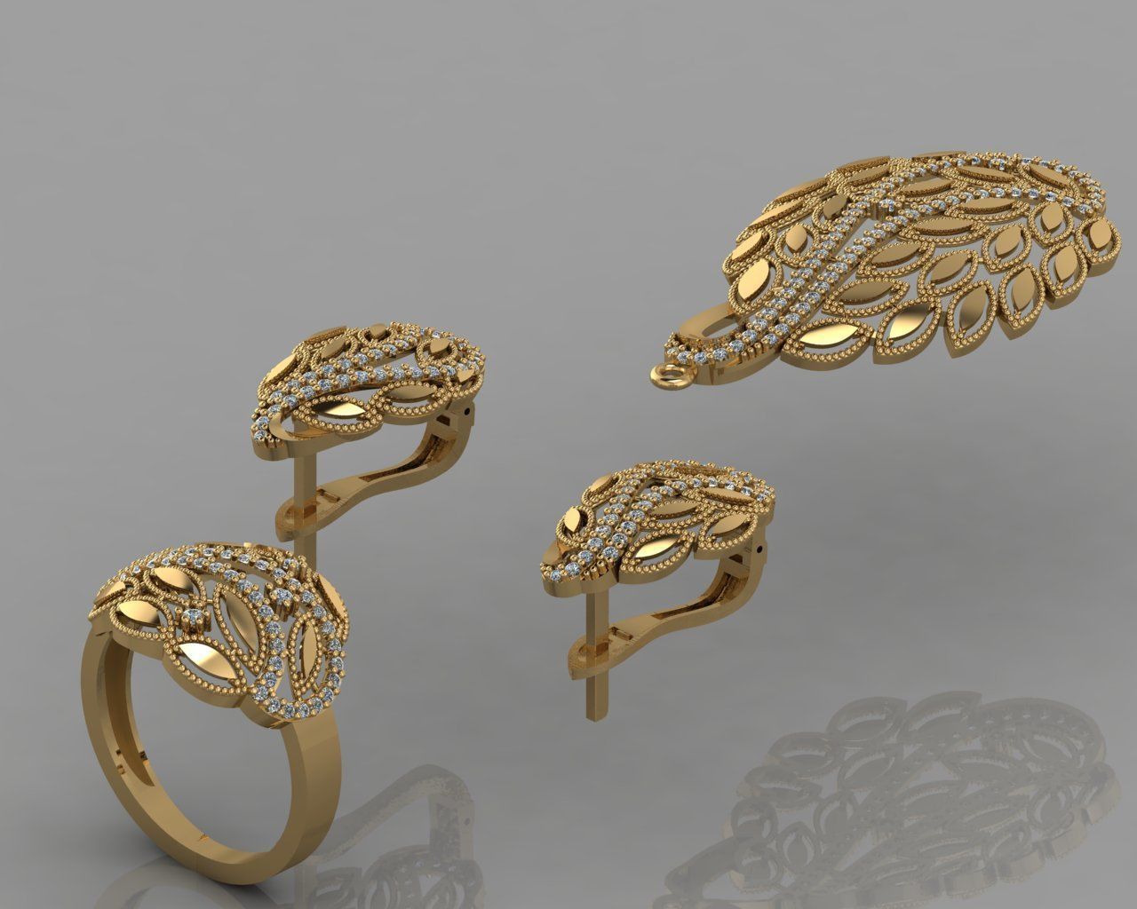 GC GOLD M0044- Diamond gold set  3D print model_3
