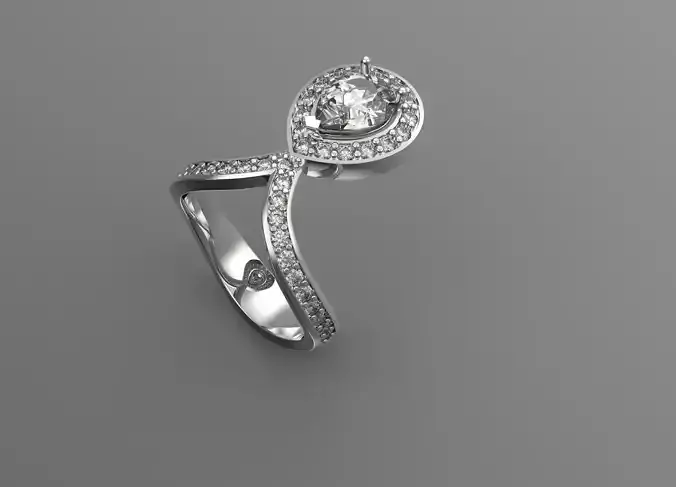 Modern Pear shape drop with halo engagement ring 
