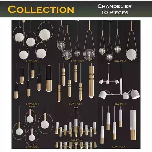 Chandelier 3d model collection 10 Pieces Low-poly 3D model
