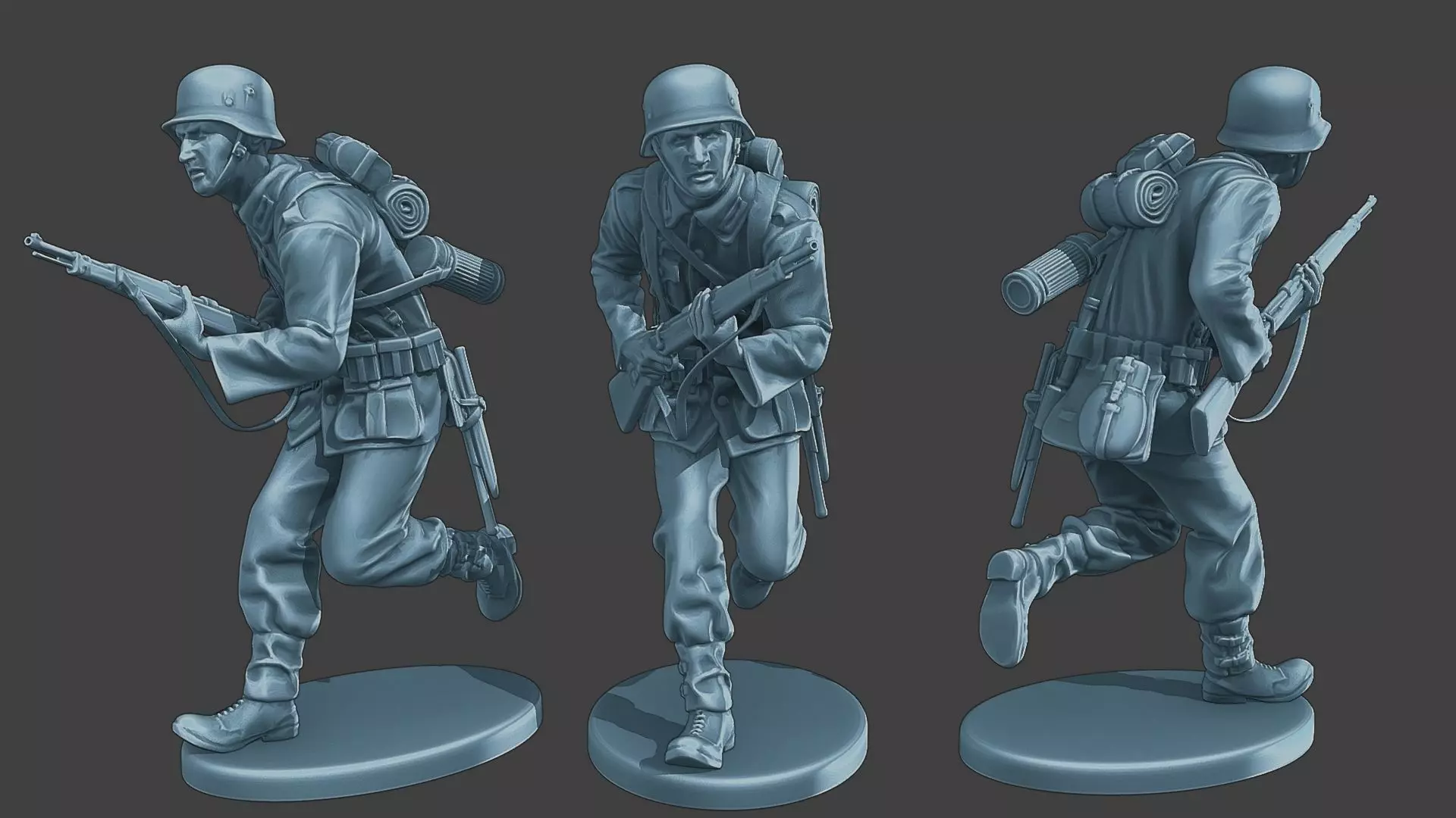 German soldier ww2 run G1 3D print model_0