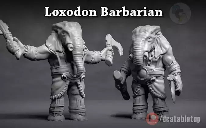Loxodon Barbarian - 3D Printable Character - 2 Poses