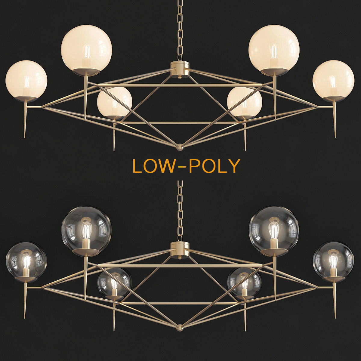 Chandelier 3d model collection 10 Pieces Low-poly 3D model_13