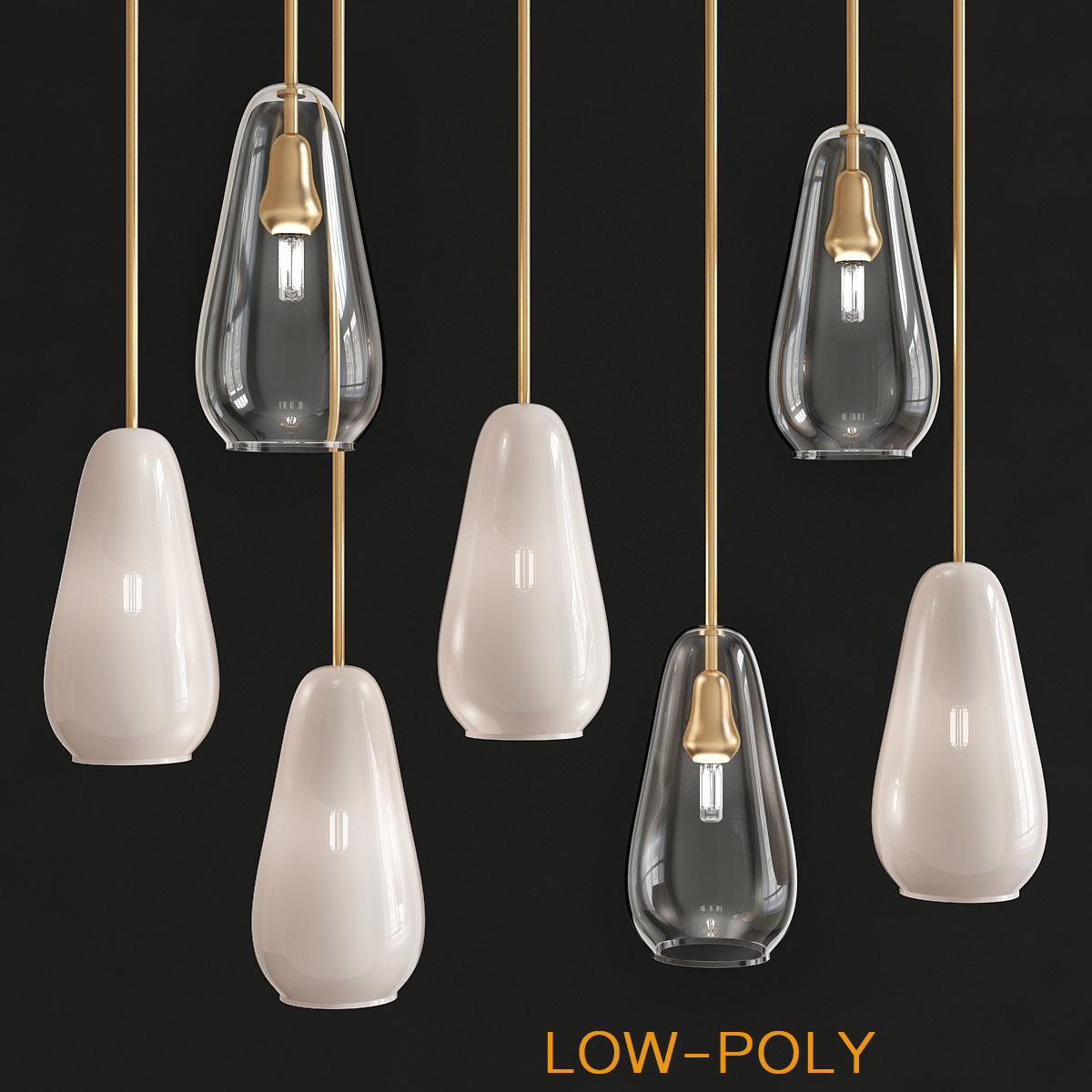 Chandelier 3d model collection 10 Pieces Low-poly 3D model_2