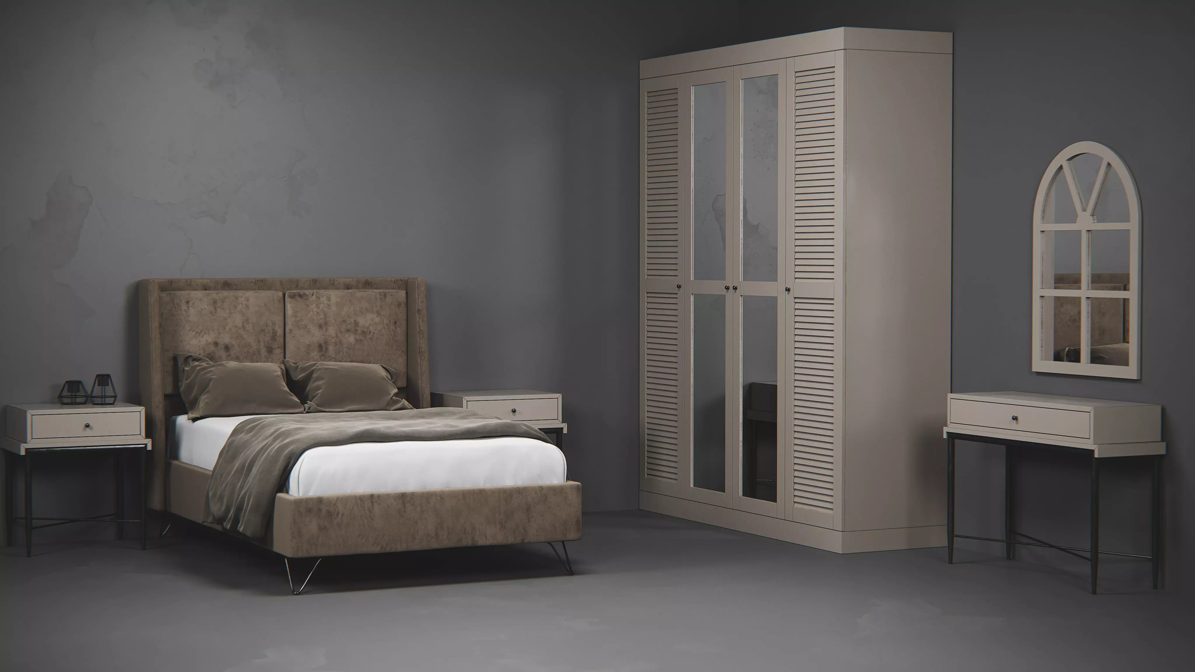 bed furniture sets Low-poly 3D model