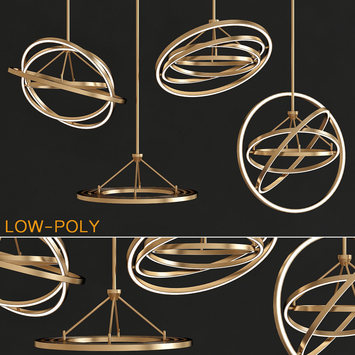 Chandelier 3d model collection 10 Pieces Low-poly 3D model_16