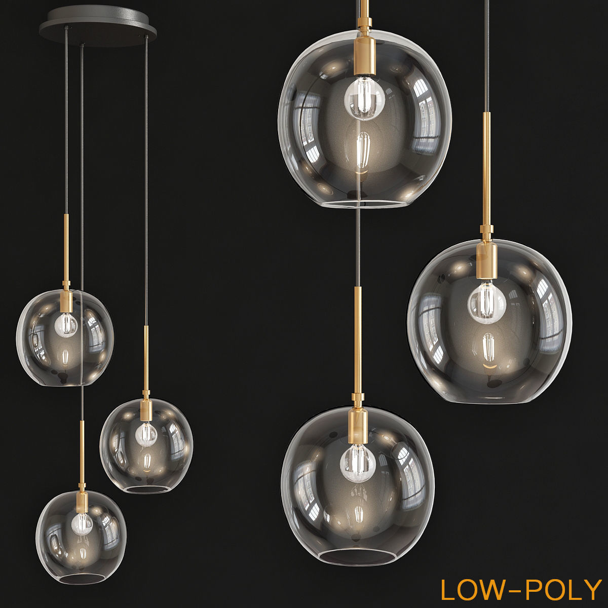 Chandelier 3d model collection 10 Pieces Low-poly 3D model_19
