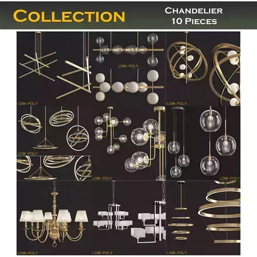 Chandelier 3d model collection 10 Pieces Low-poly 3D model