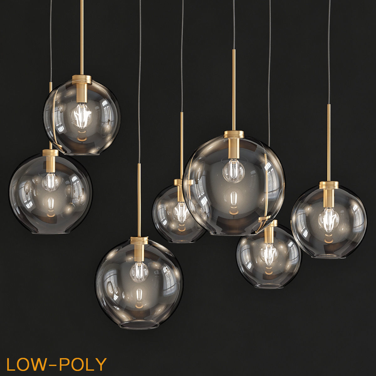 Chandelier 3d model collection 10 Pieces Low-poly 3D model_15