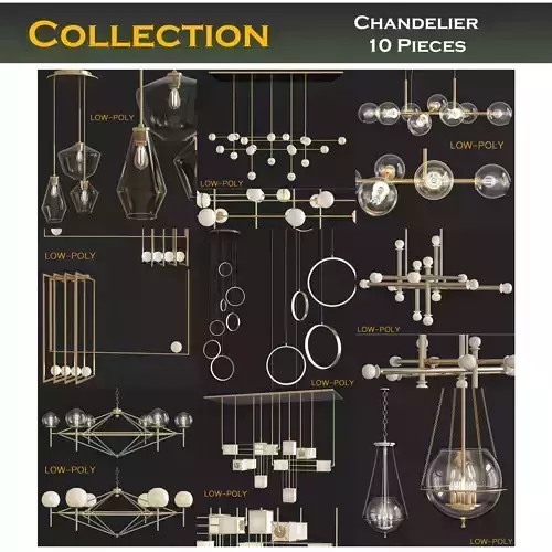 Chandelier 3d model collection 10 Pieces Low-poly 3D model