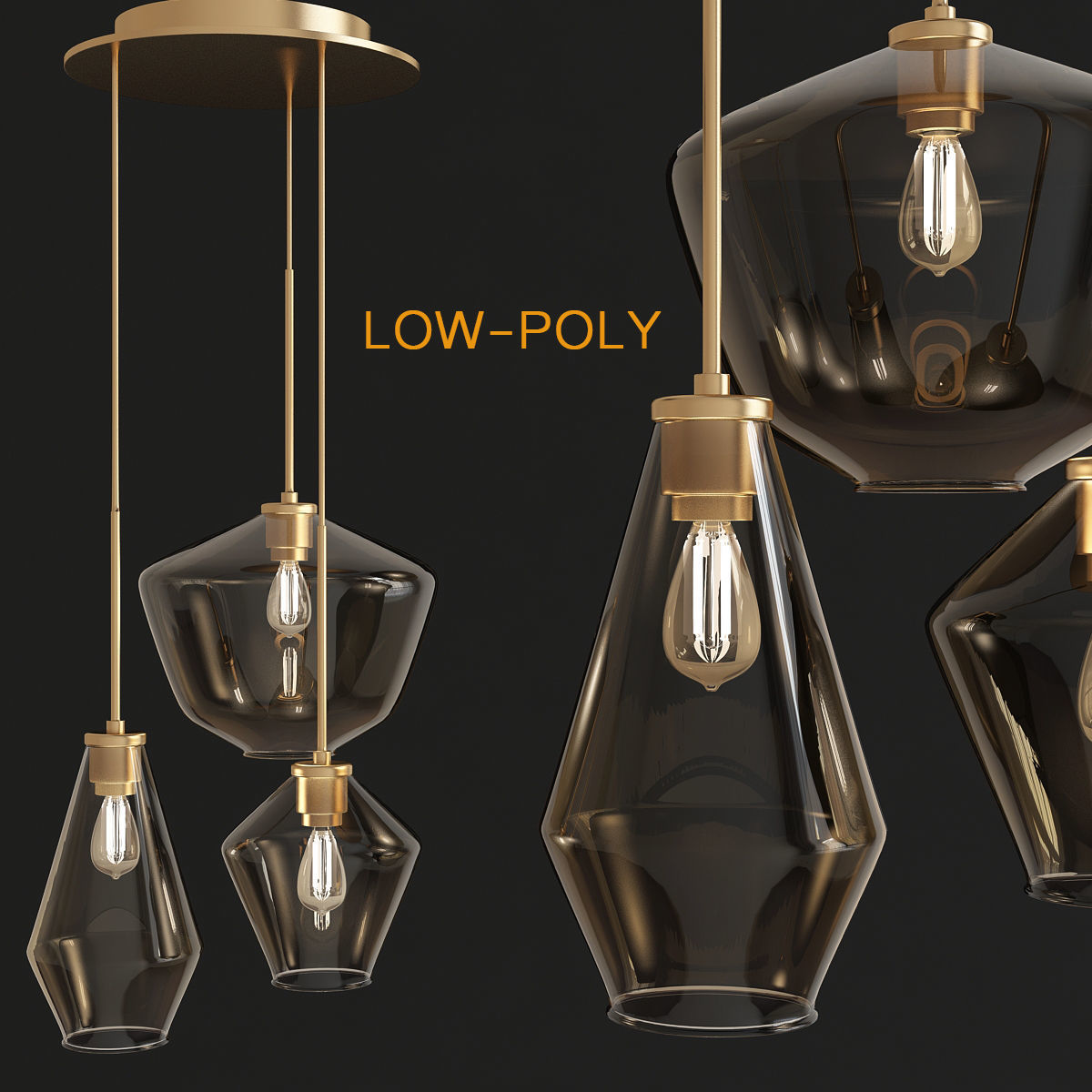 Chandelier 3d model collection 10 Pieces Low-poly 3D model_11